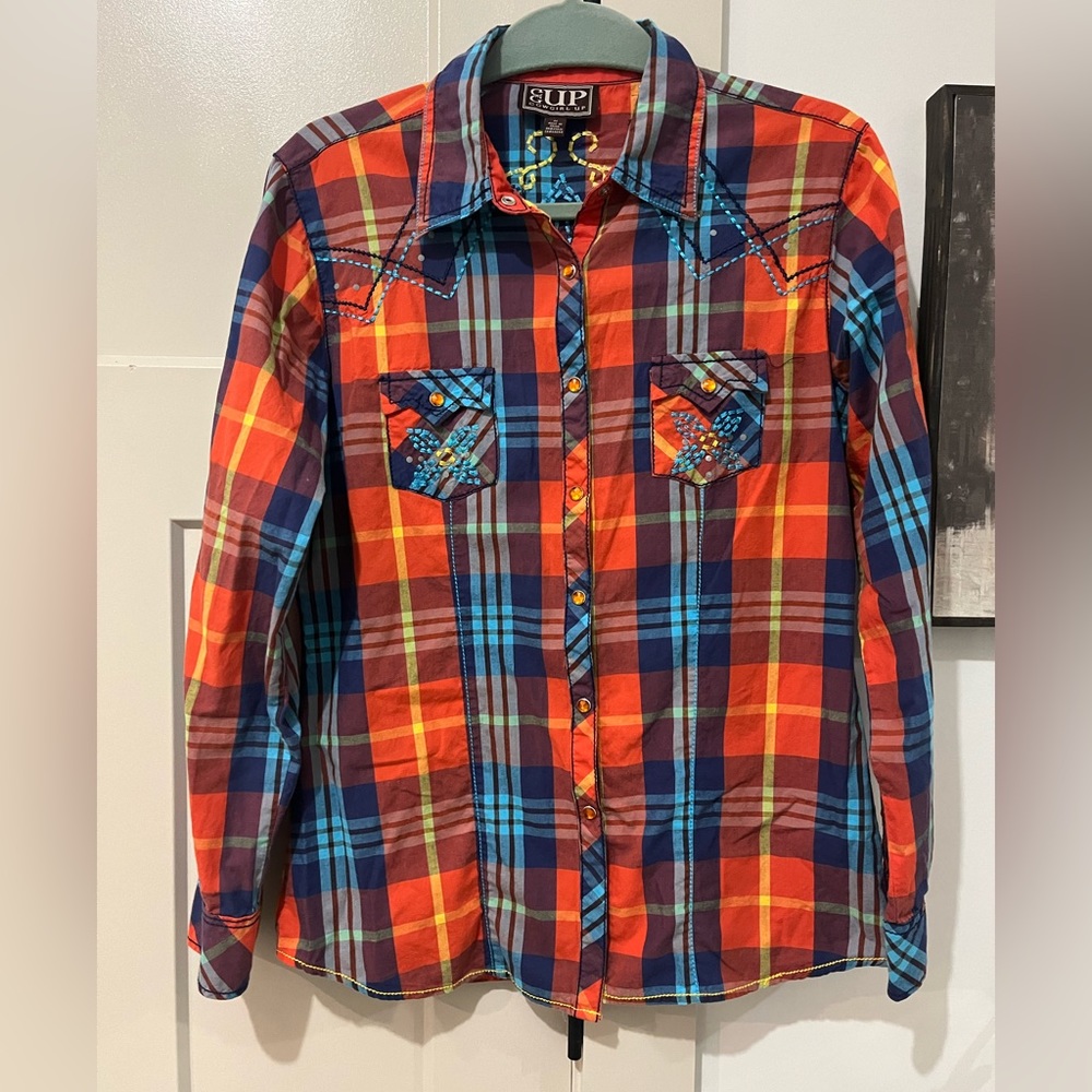 UP Cowgirl jeweled button down western shirt women’s size M